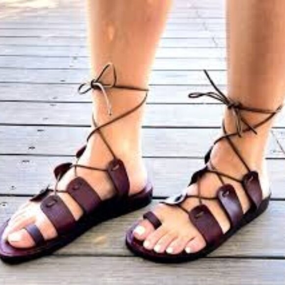 Eden Custom Handmade Brown Leather Lace-Up Gladiator Sandals Womens 37 / 6.5 US - Picture 13 of 14